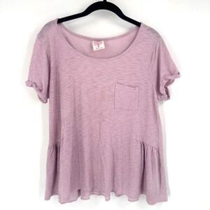 Freeloader Heathered purple scoop neck pocket baby doll shirt Medium 100% cotton